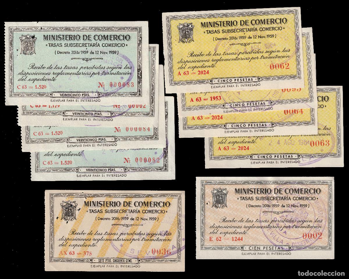 Billetes locales: *** LOTE X 10 RECIBOS DE LAS TASAS DEL MINISTERIO DE COMERCIO. SEVILLA 1964 ***