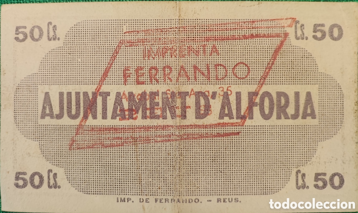 Billetes locales: Billete local de Alforja 50cts 1937