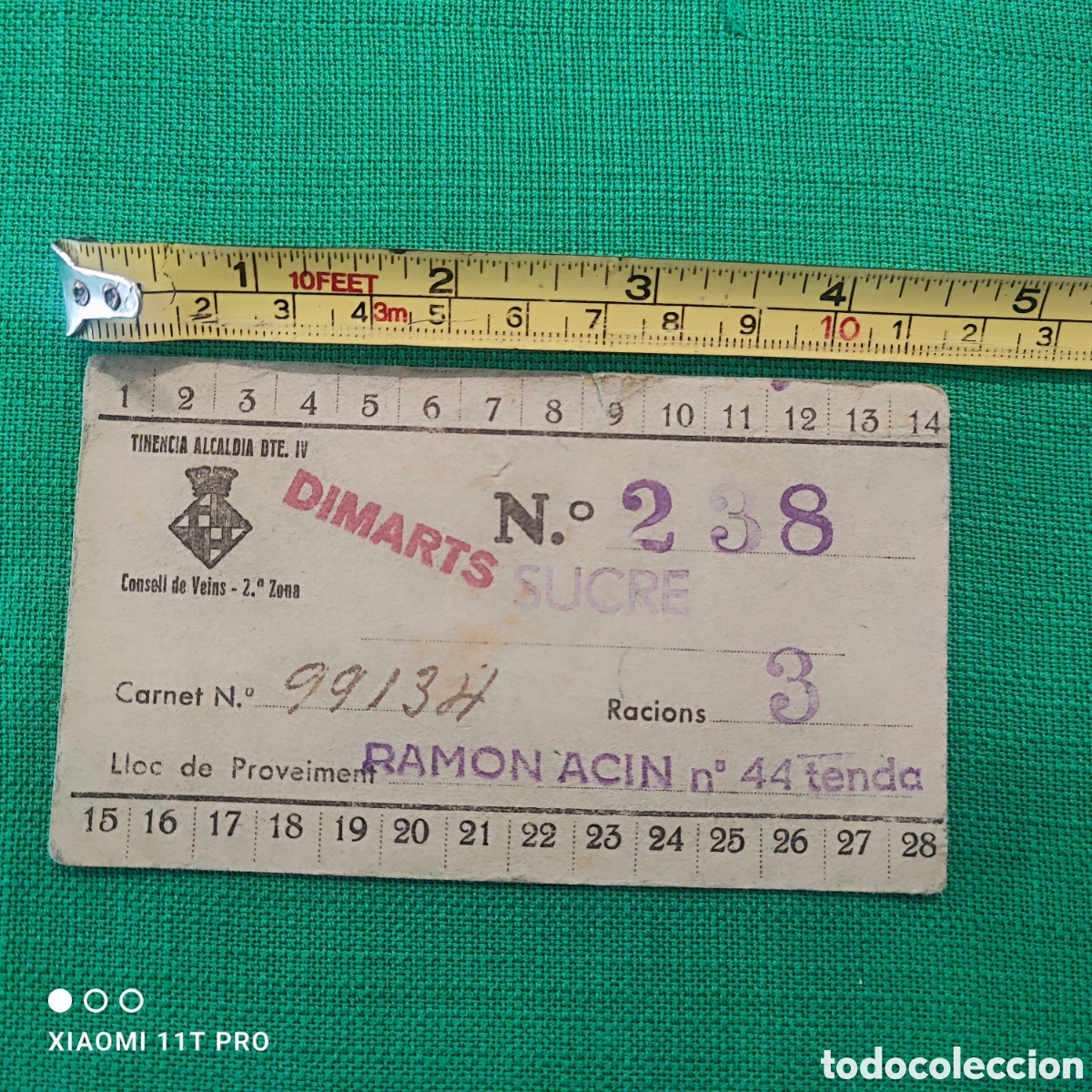 Billetes locales: Carnet racionamiento az&uacute;car Barcelona