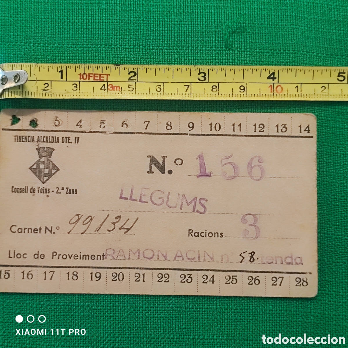 Billetes locales: Carnet de racionamiento de &rdquo; llegums&rdquo; Barcelona