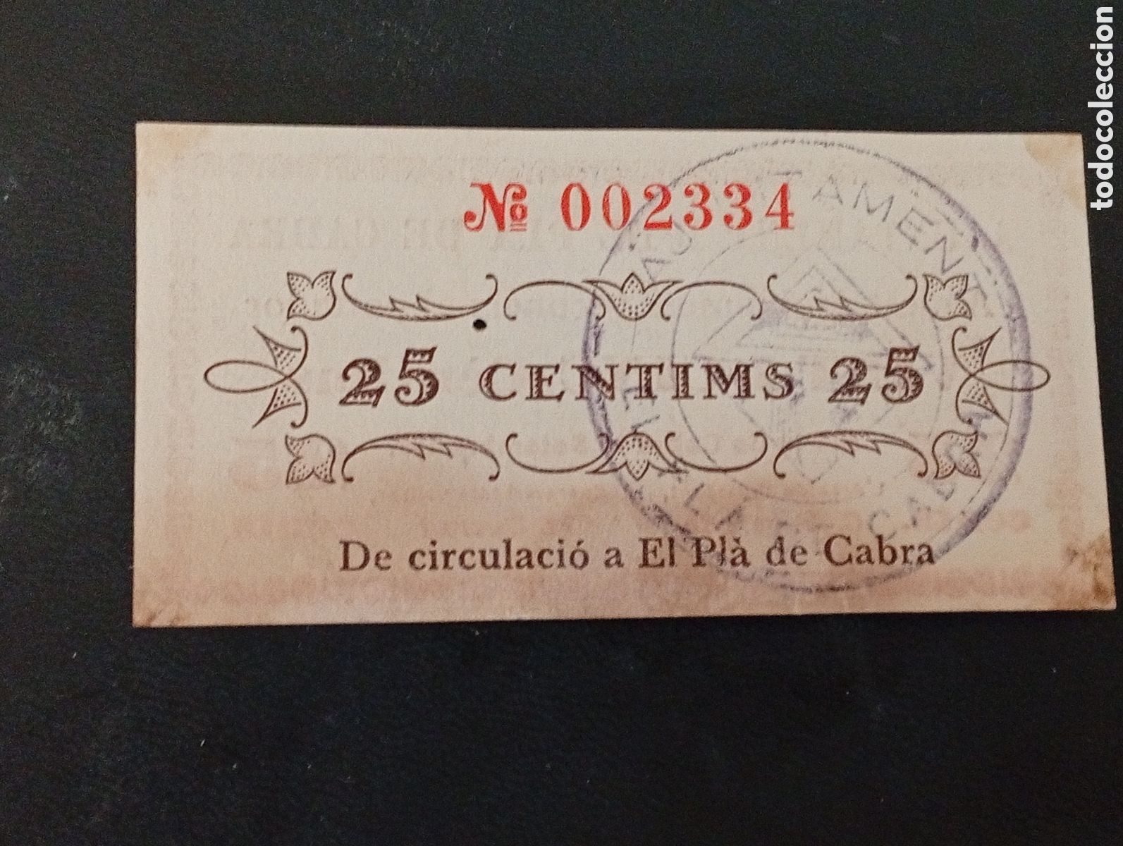 Billetes locales: Billete de 25 c&egrave;ntims Pla de la Cabra 1937 Tarragona - Foto 2