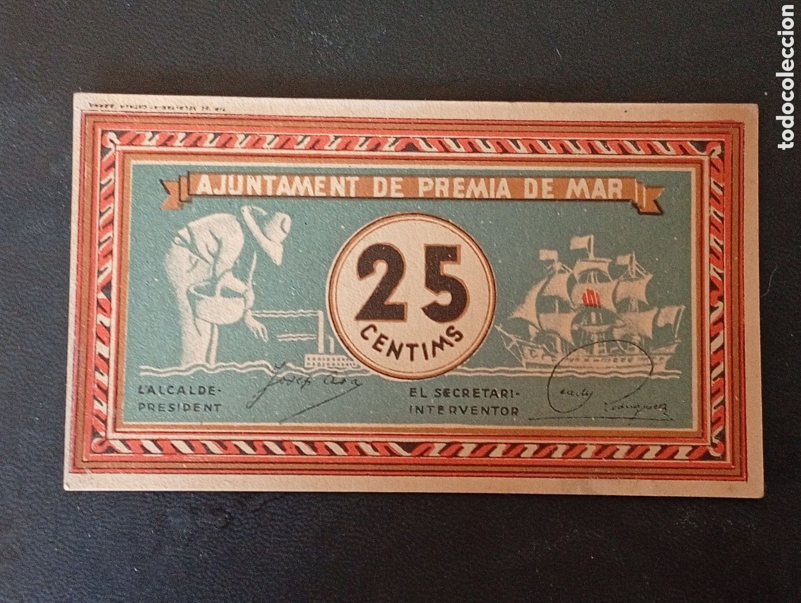Billetes locales: Billete de 25 c&egrave;ntims 1937 Premi&agrave; de Mar Barcelona