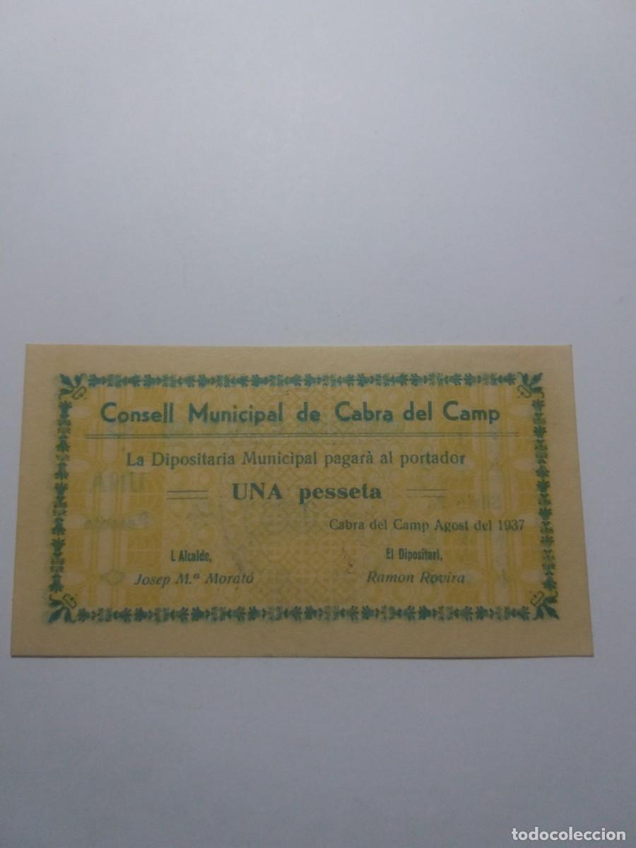Billetes locales: Billete1 Pesseta Consell Municipal CABRA DEL CAMP Agost 1937