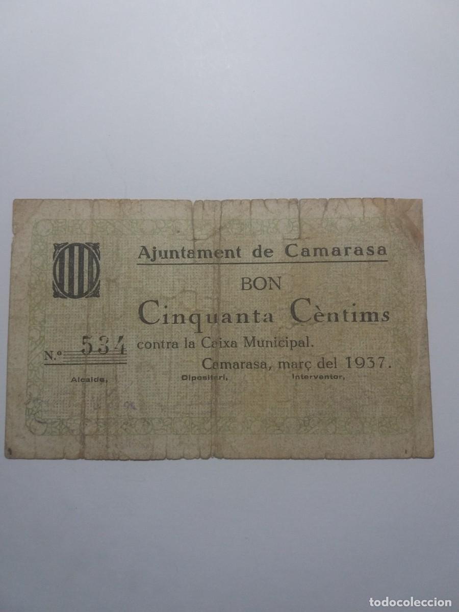 Billetes locales: Billete 50 C&egrave;ntims Ajuntament CAMARASA Mar&ccedil; 1937