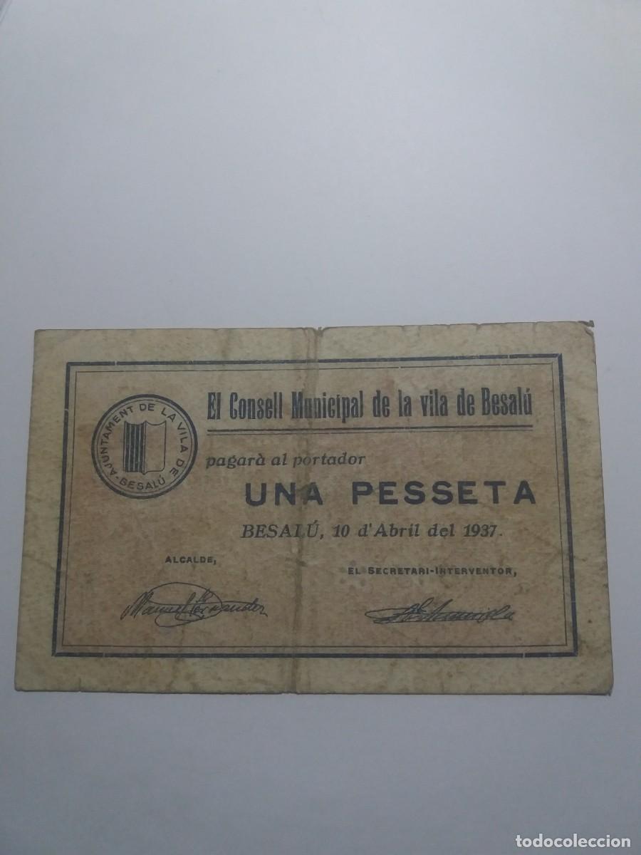 Billetes locales: Billete 1 Pesseta Consell Municipal BESAL&Uacute; 10 Abril 1937
