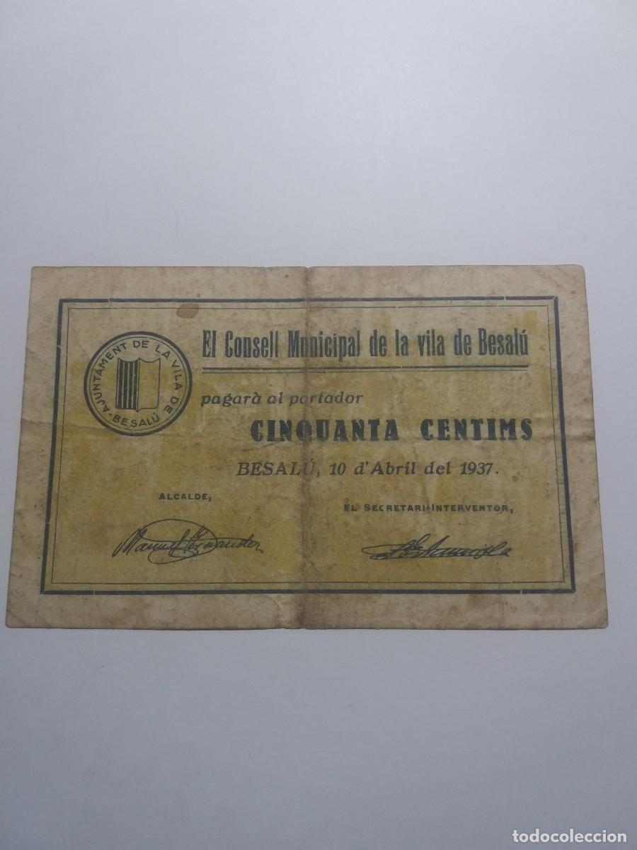 Billetes locales: Billete 50 C&egrave;ntims Consell Municipal BESAL&Uacute; 10 Abril 1937