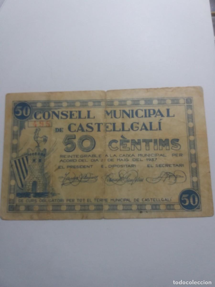 Billetes locales: Billete 50 C&egrave;ntims Consell Municipal CASTELLGAL&Iacute; 21 Maig 1937