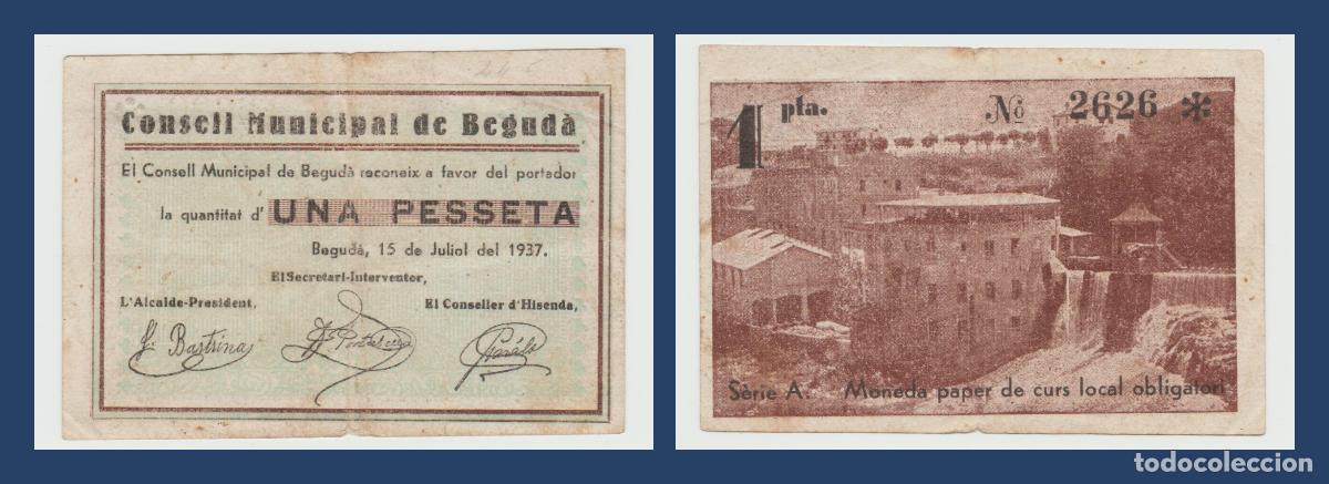 Billetes locales: Beguda (Girona) - 1 peseta - 1&ordf; Emision del 15 de Julio del 1937 - Serie A 2.626