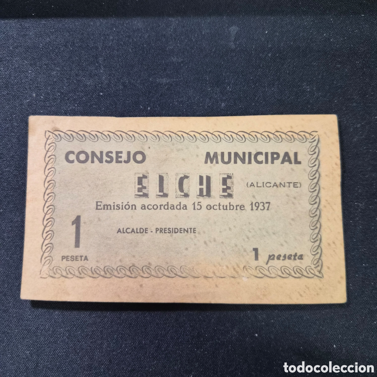 Billetes locales: Billete de 1 peseta de Elche a&ntilde;o 1937