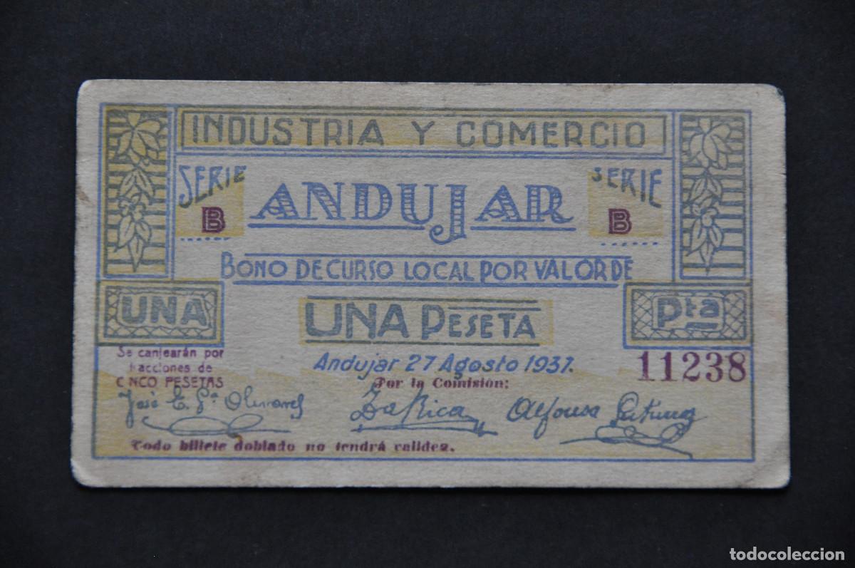 Billetes locales: BILLETE LOCAL - ANDUJAR (JAEN) - UNA PESETA DE 1937 - INDUSTRIA Y COMERCIO SERIE B