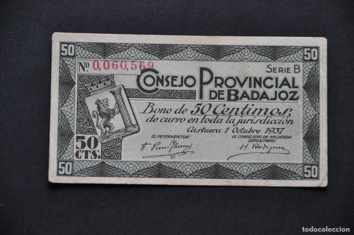 Billetes locales: BILLETE LOCAL - BADAJOZ - BONO DE 50 CENTIMOS 1937 SERIE B - CONSEJO PROVINCIAL