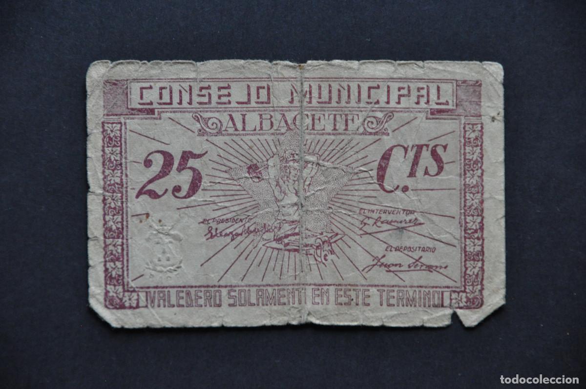 Billetes locales: BILLETE LOCAL - ALBACETE - 25 CENTIMOS DEL CONSEJO MUNICIPAL - SELLO EN SECO
