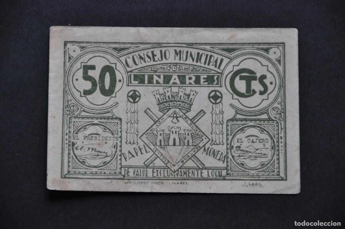 Billetes locales: BILLETE LOCAL - CONSEJO MUNICIPAL DE LINARES (JAEN) - 50 CENTIMOS - SELLO TINTADO EN REVERSO