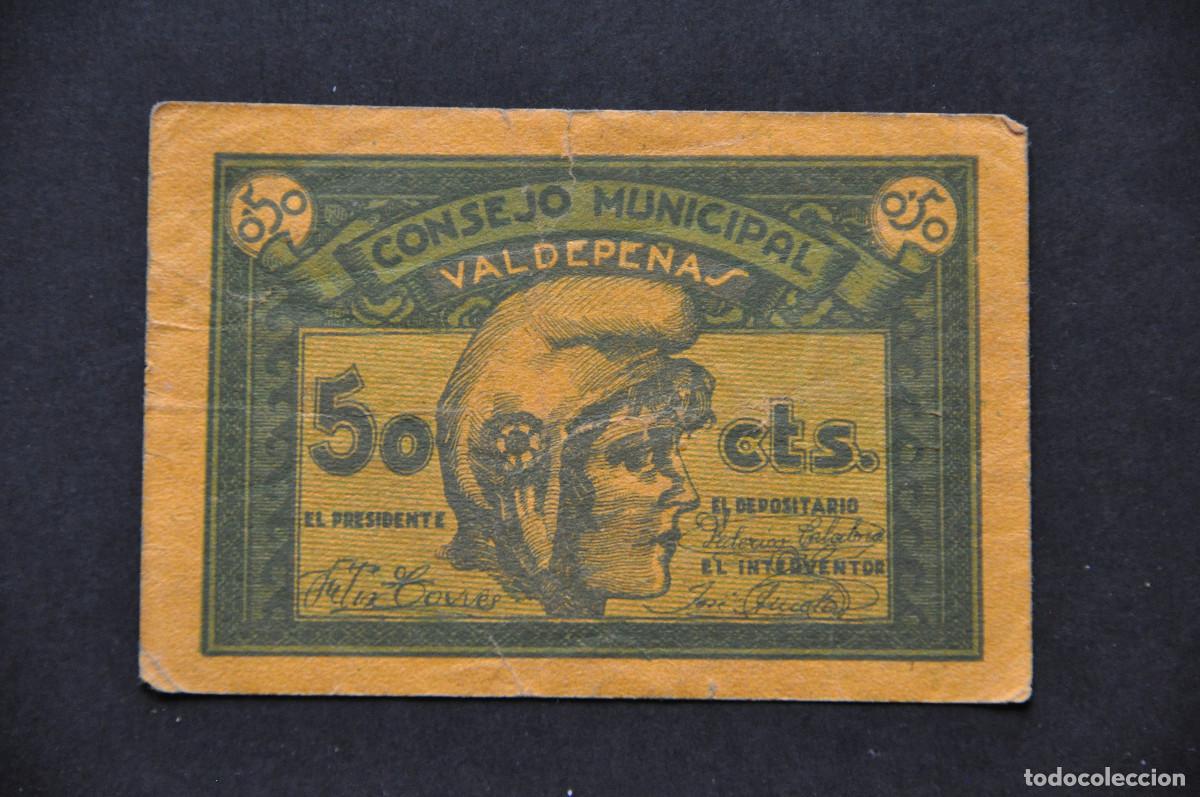 Billetes locales: BILLETE LOCAL - CONSEJO MUNICIPAL DE VALDEPE&Ntilde;AS (CIUDAD REAL) - 50 CENTIMOS SERIE A