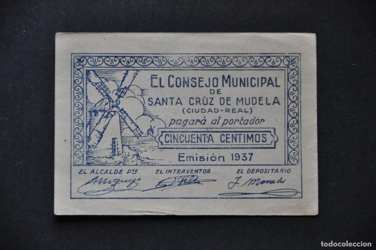 Billetes locales: BILLETE LOCAL - CONSEJO MUNICIPAL DE SANTA CRUZ DE MUDELA (CIUDAD REAL) - 50 CENTIMOS 1937 SERIE B