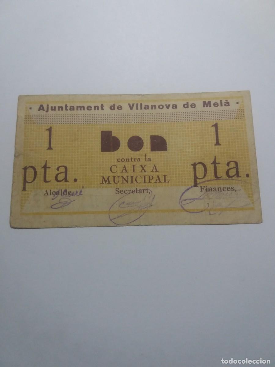 Billetes locales: Billete 1 Pesseta Ajuntament VILANOVA de MEI&Aacute; 12 Setembre 1937