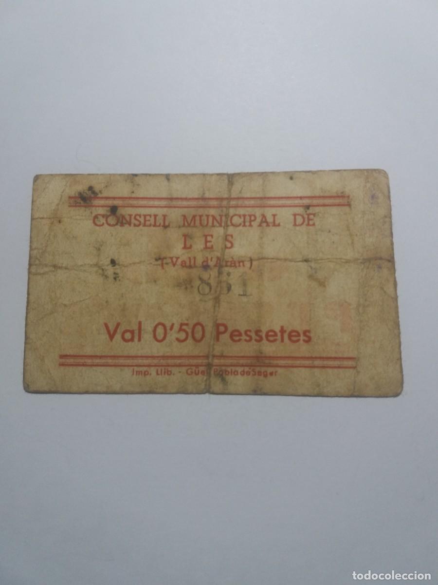 Billetes locales: Billete O,50 Pessetes Consell Municipal LES