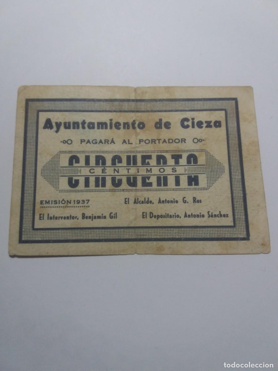 Billetes locales: Billete 50 C&eacute;ntimos Ayuntamiento CIEZA Emisi&oacute;n 1937
