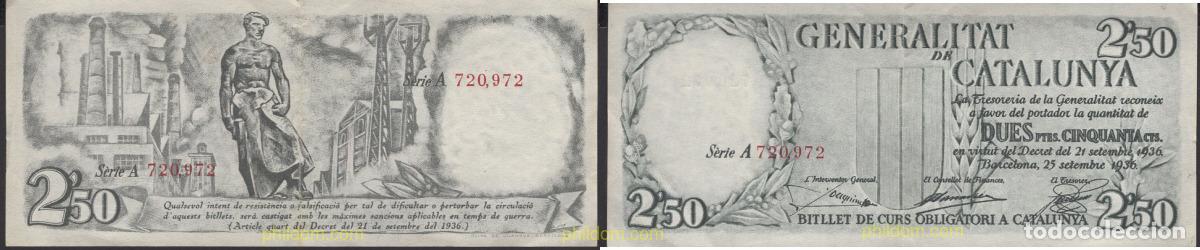 Billetes locales: 8027 ESPA&Ntilde;A. Emisiones locales republicanas 1936 GENERALITAT DE CATALUNYA 2,50 PESETAS 1936