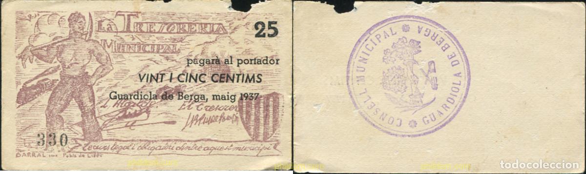 Billetes locales: 826 ESPA&Ntilde;A. Emisiones locales republicanas 1937 25 CENTIMOS AJUNTAMENT DE GUARDIOLA DE BERGA 1937