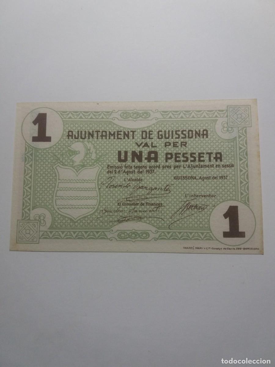 Billetes locales: Billete 1 Pesseta Ajuntament GUISSONA 2 Agost 1937