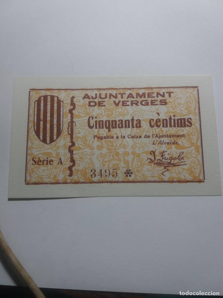 Billetes locales: Billete 50 C&egrave;ntims Ajuntament VERGES