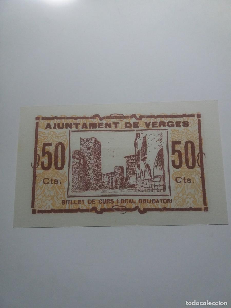 Billetes locales: Billete 50 C&egrave;ntims Ajuntament VERGES - Foto 2