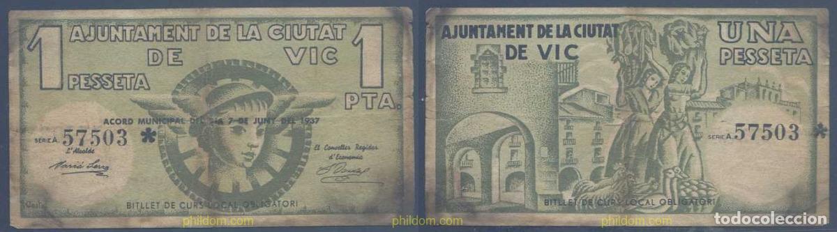 Billetes locales: 5807 ESPA&Ntilde;A. Emisiones locales republicanas 2020 AJUNTAMENT DE LA CIUTAT DE VIC 1 PESETA