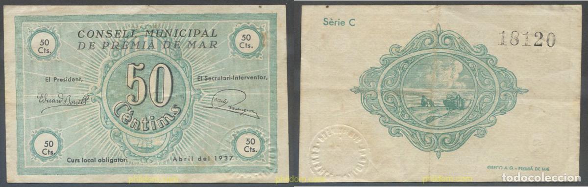 Banconote locali: 7938 ESPA&Ntilde;A. Emisiones locales republicanas 1937 CONSELL MUNICIPAL DE PREMIA DE MAR 50 CENTIMS 193