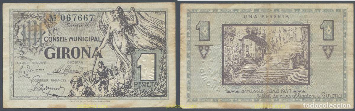 Billetes locales: 7940 ESPA&Ntilde;A. Emisiones locales republicanas 1937 CONSELL MUNICIPAL DE GIRONA 1 PESSETA 1937
