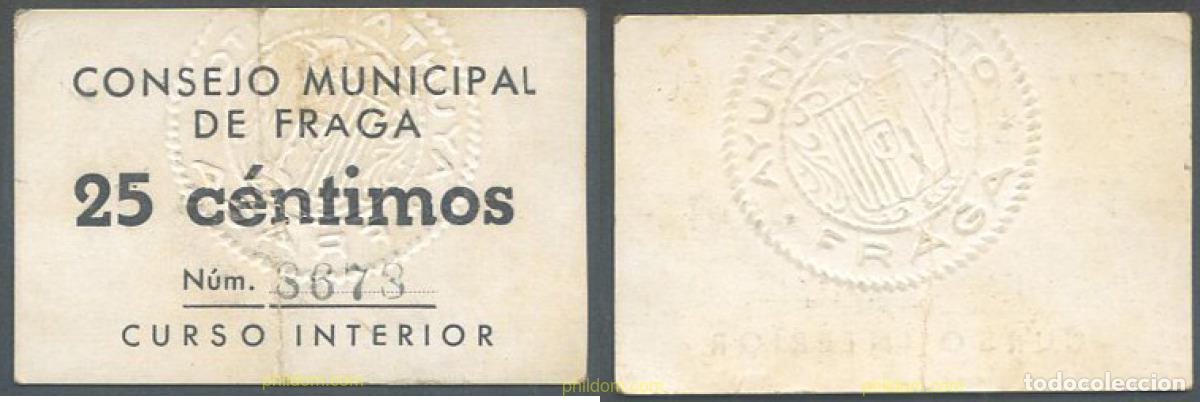 Billetes locales: 7953 ESPA&Ntilde;A. Emisiones locales republicanas 1937 CONSEJO MUNICIPAL DE FRAGA 25 CENTIMOS 1937