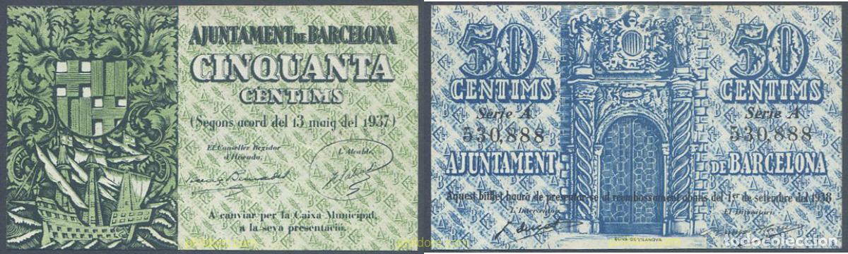 Billetes locales: 7983 ESPA&Ntilde;A. Emisiones locales republicanas 1937 AJUNTAMENT DE BARCELONA 50 CENTIMOS 1937