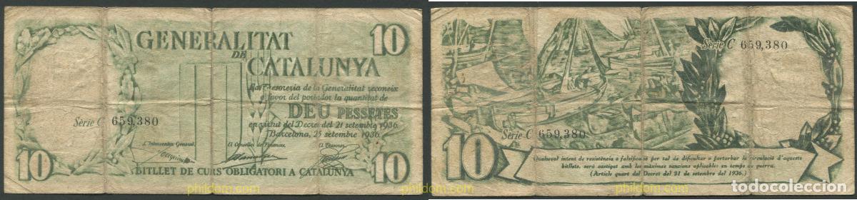 Billetes locales: 8173 ESPA&Ntilde;A. Emisiones locales republicanas 1936 GENERALITAT DE CATALUNYA 10 PESETAS 1936