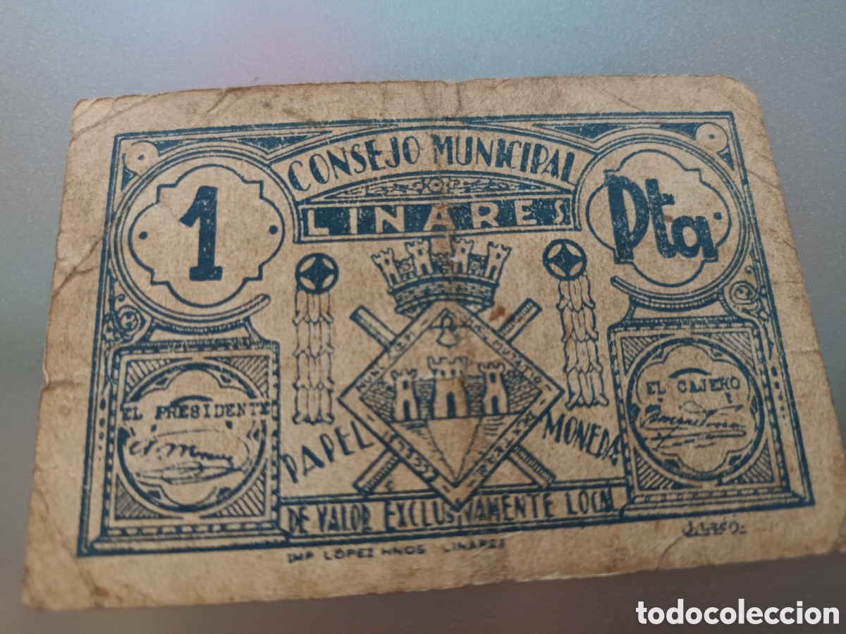 Billetes locales: BILLETE LOCAL 1 PESETA CONSEJO MUNICIPAL DE LINARES A&Ntilde;O 1937 GUERRA CIVIL ESPA&Ntilde;OLA