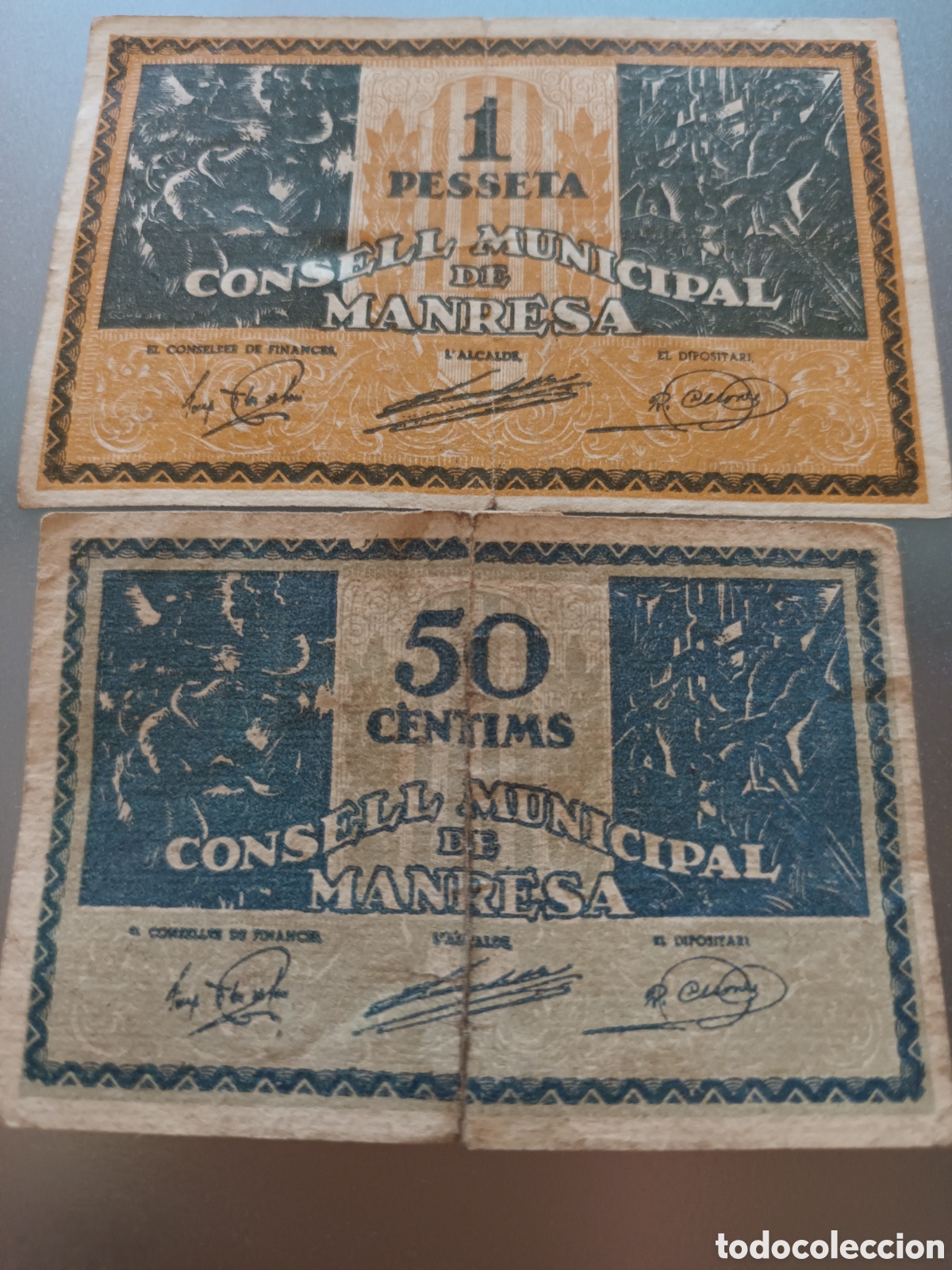 Billetes locales: DOS BILLETES LOCALES CONSELL MUNICIPAL DE MANRESA DE 0,50 Y 1 PESETA GUERRA CIVIL ESPA&Ntilde;OLA