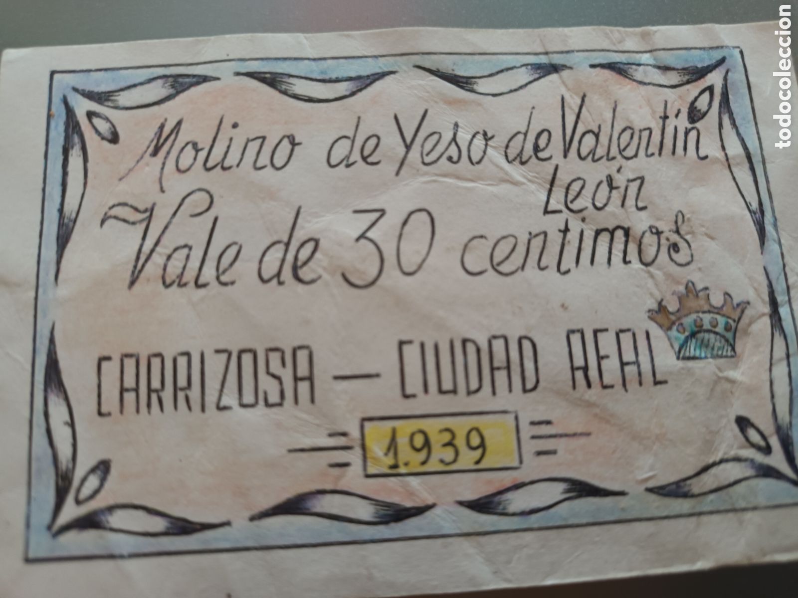 Billetes locales: BILLETE LOCAL CARRIZOSA CIUDAD REAL 30 C&Eacute;NTIMOS A&Ntilde;O 1939