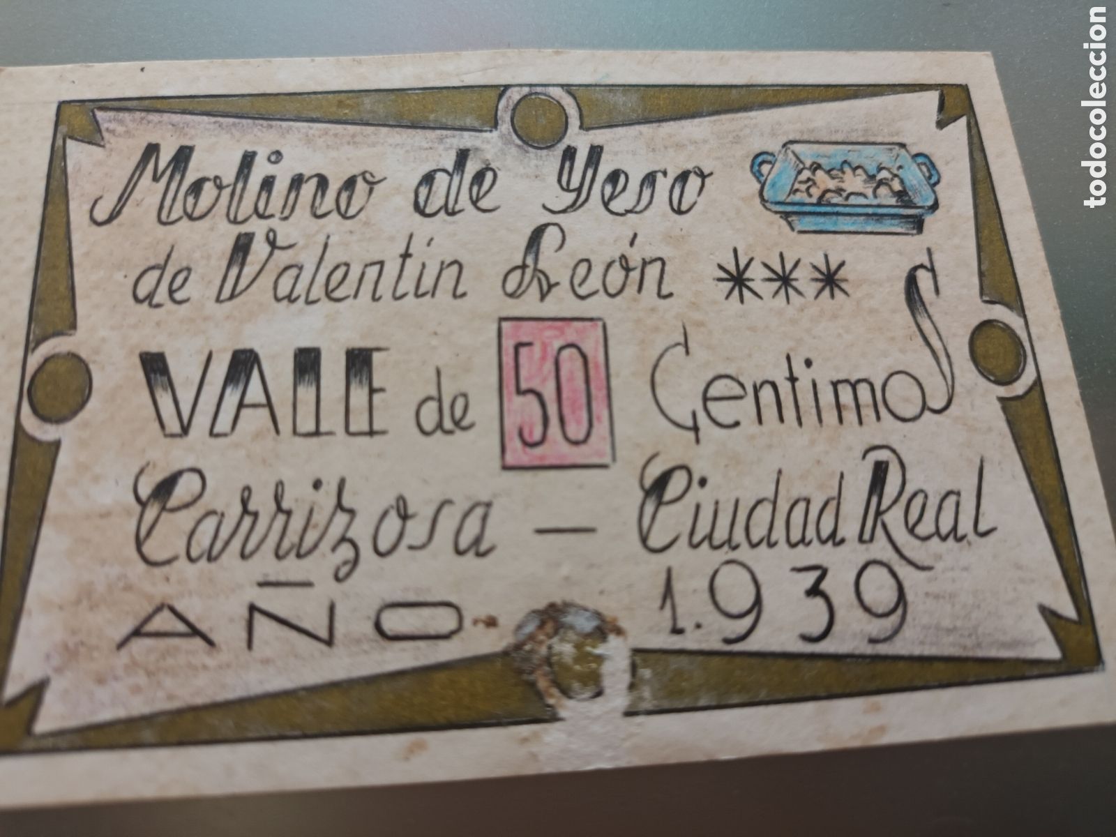 Billetes locales: BILLETE LOCAL CARRIZOSA CIUDAD REAL 50 C&Eacute;NTIMOS A&Ntilde;O 1939