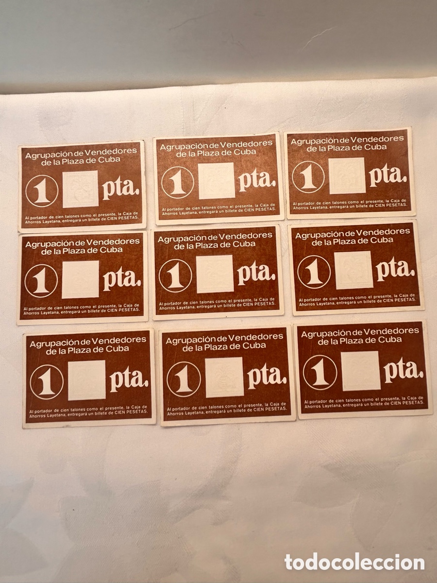 Billetes locales: Lote de 9 piezas Vale de una peseta.