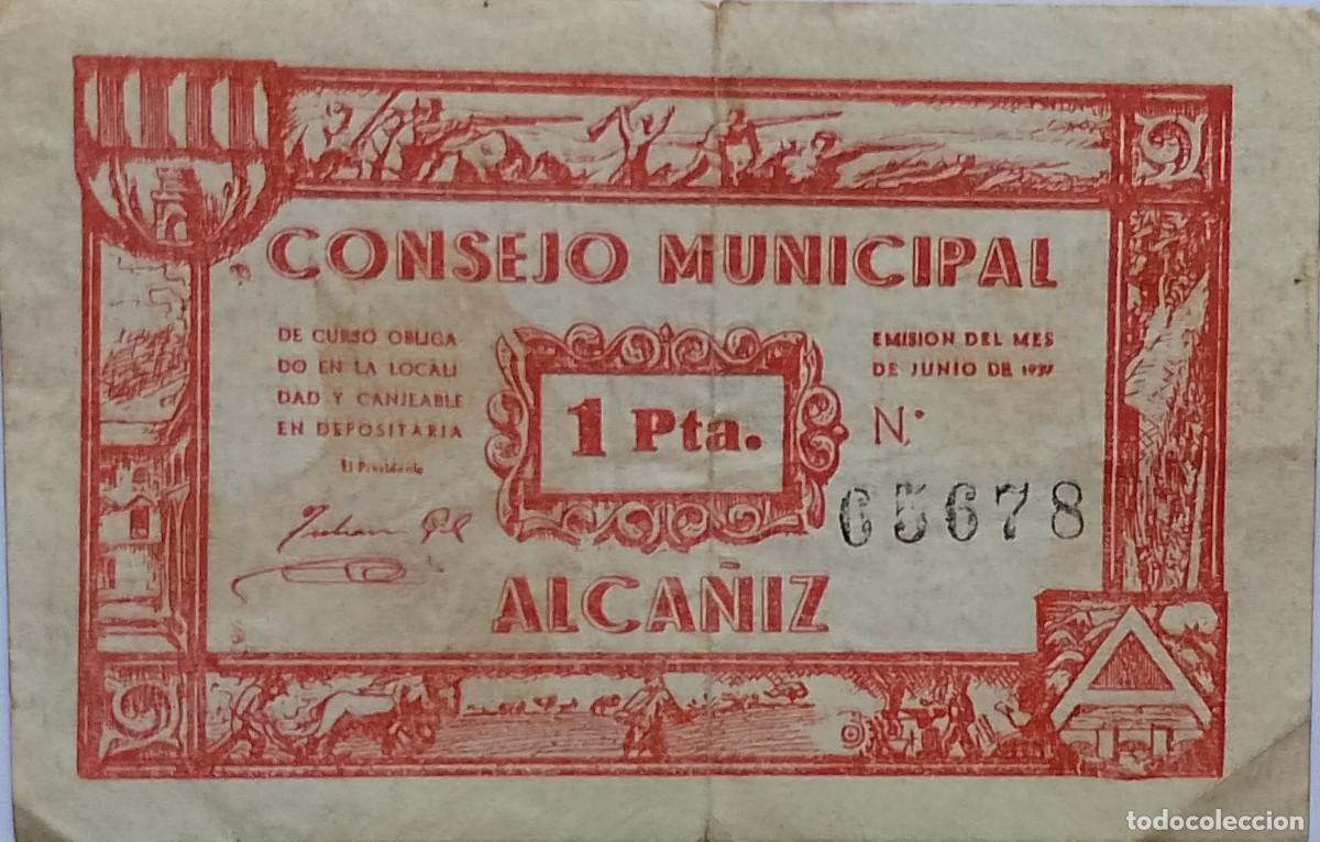 Billetes locales: BILLETE LOCAL DE 1 PESETA ALCA&Ntilde;IZ 1937 GUERRA CIVIL