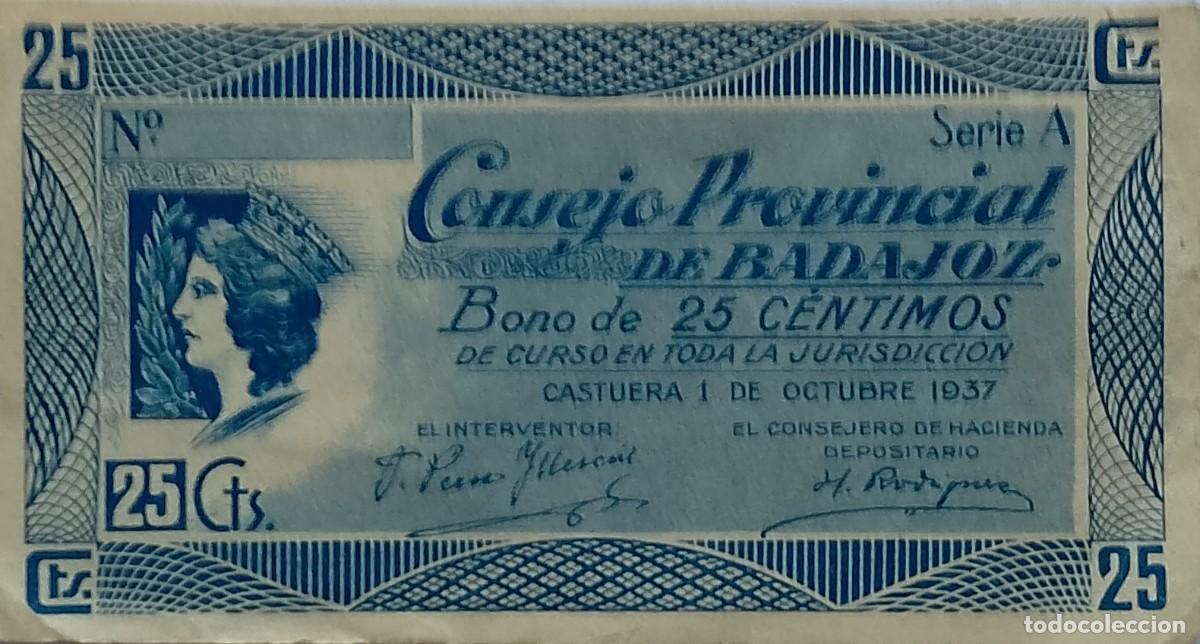 Billetes locales: BILLETE LOCAL DE 25 CENTIMOS BADAJOZ 1937 GUERRA CIVIL