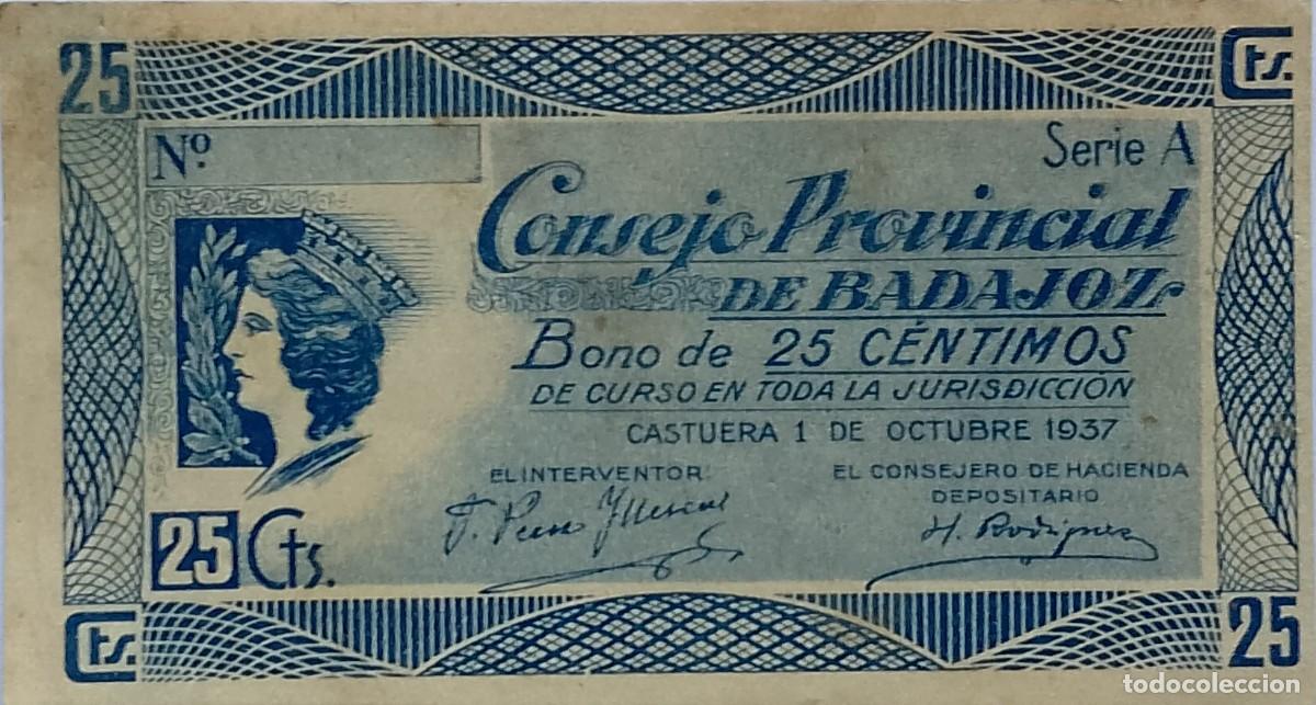 Billetes locales: BILLETE LOCAL DE 25 CENTIMOS BADAJOZ 1937 GUERRA CIVIL