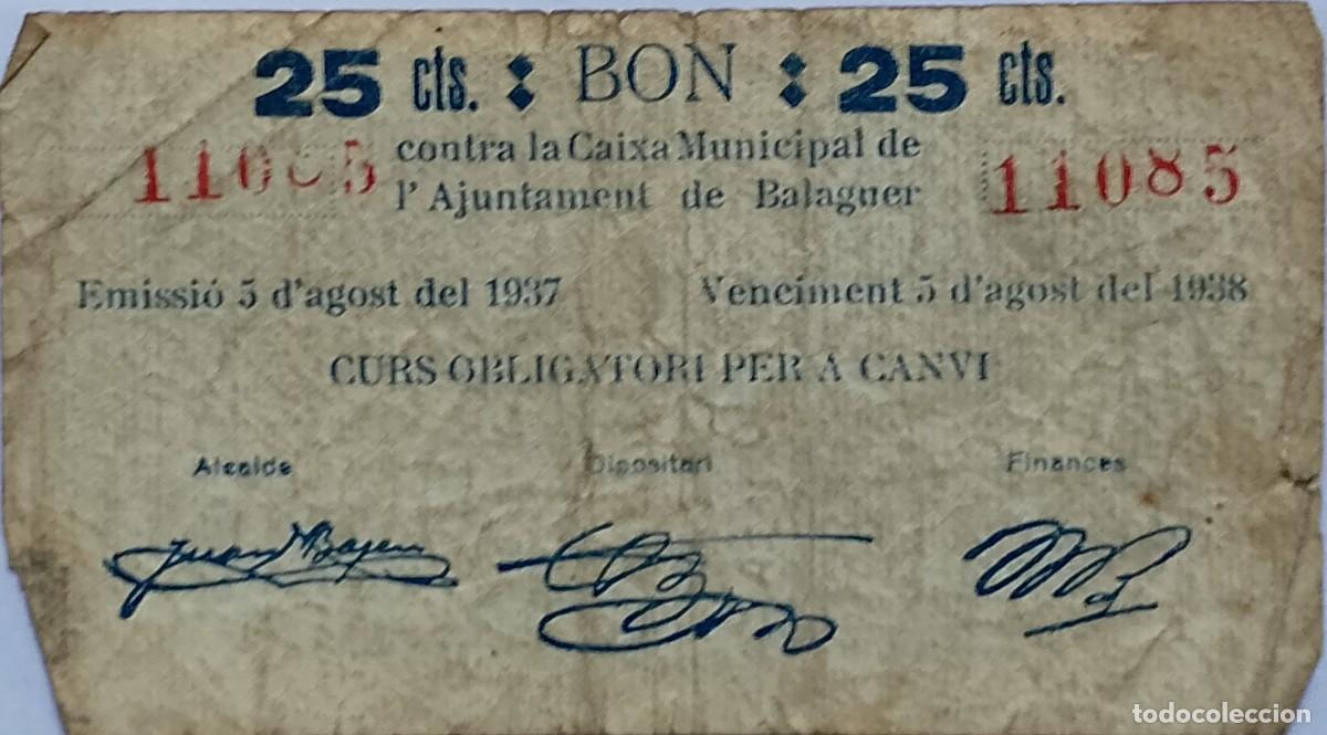Lokale Banknoten: BILLETE LOCAL DE 25 CENTIMOS BALAGUER 1937 GUERRA CIVIL