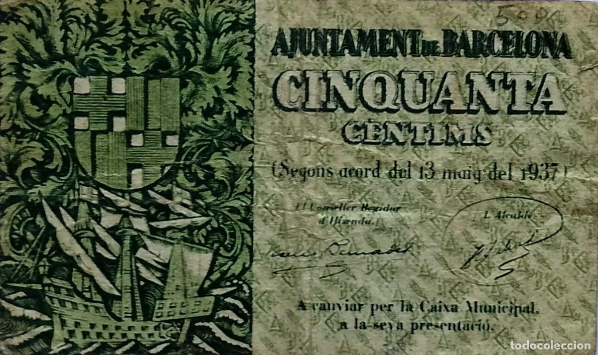 Lokale Banknoten: BILLETE LOCAL DE 50 CENTIMOS BARCELONA 1937 GUERRA CIVIL