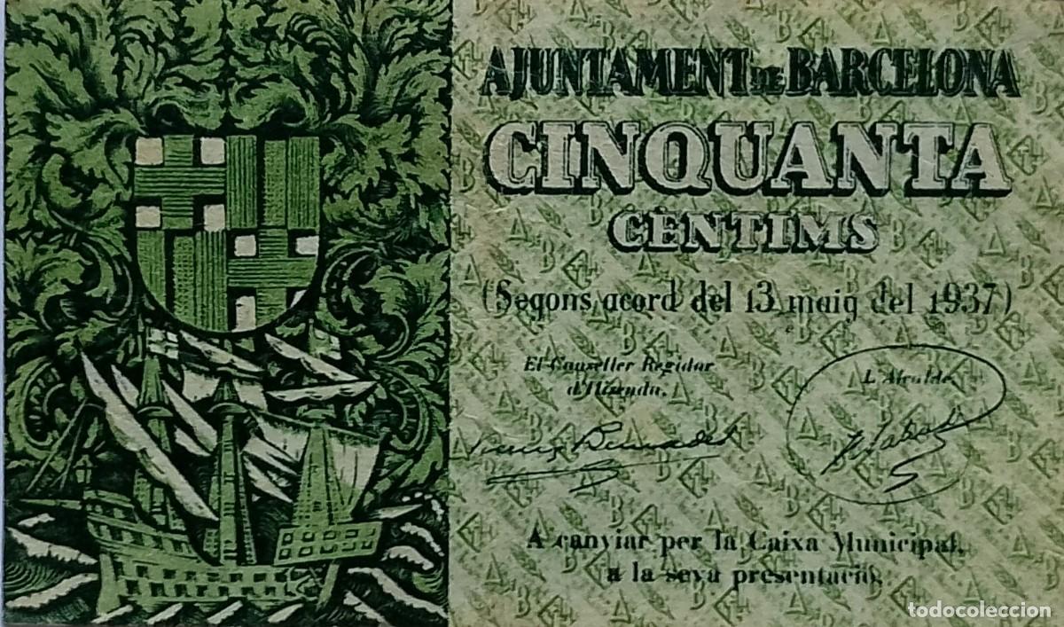 Lokale Banknoten: BILLETE LOCAL DE 50 CENTIMOS BARCELONA 1937 GUERRA CIVIL