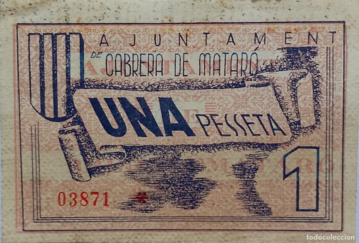 Billetes locales: BILLETE LOCAL DE 1 PESETA CABRERA DE MATAR&Oacute; 1937 GUERRA CIVIL