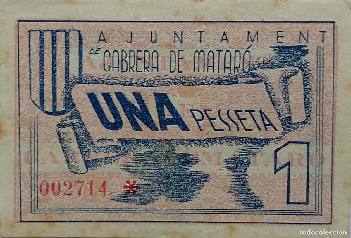 Billetes locales: BILLETE LOCAL DE 1 PESETA CABRERA DE MATAR&Oacute; 1937 GUERRA CIVIL