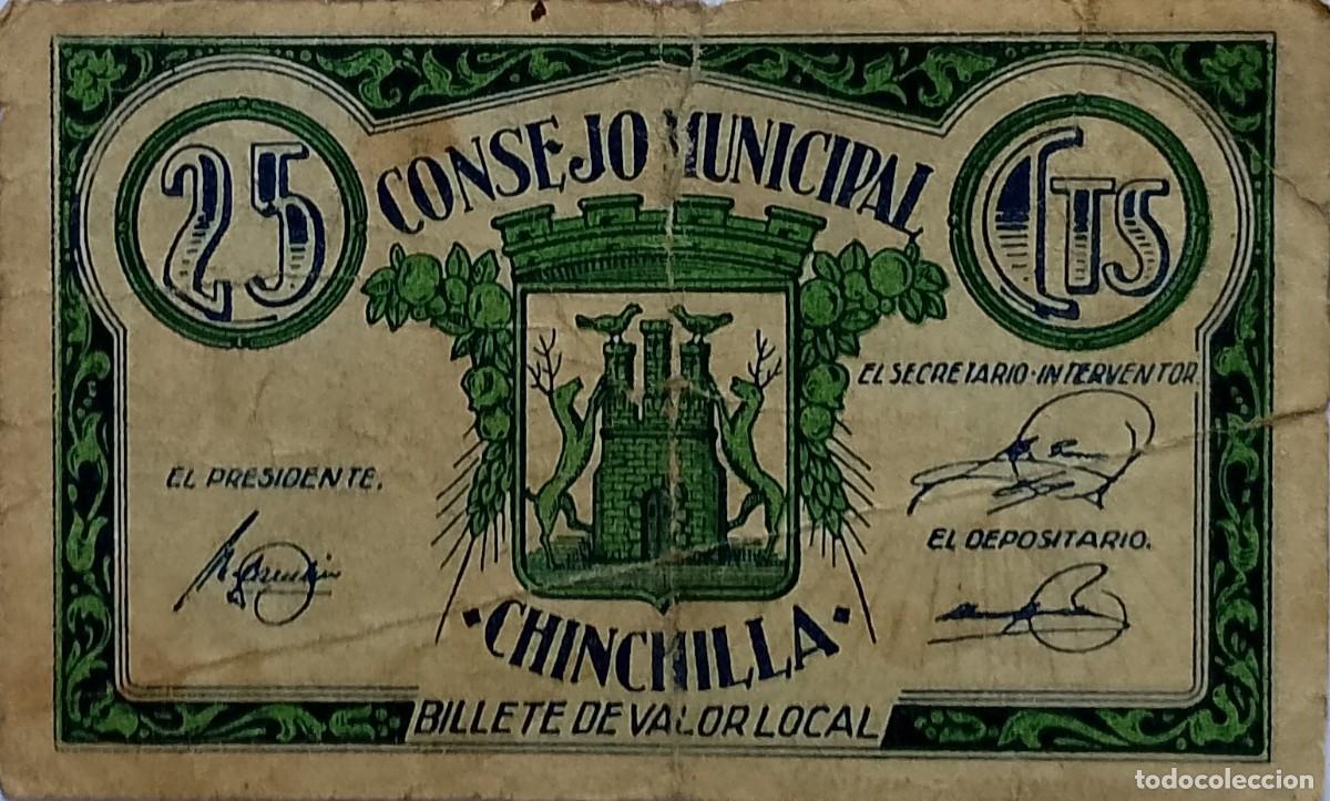 Billetes locales: BILLETE LOCAL DE 25 CENTIMOS DE CHINCHILLA 1937 GUERRA CIVIL