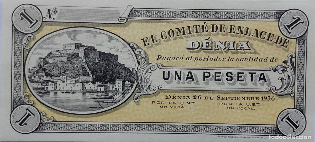 Billetes locales: BILLETE LOCAL DE 1 PESETA DE DENIA 1937 GUERRA CIVIL