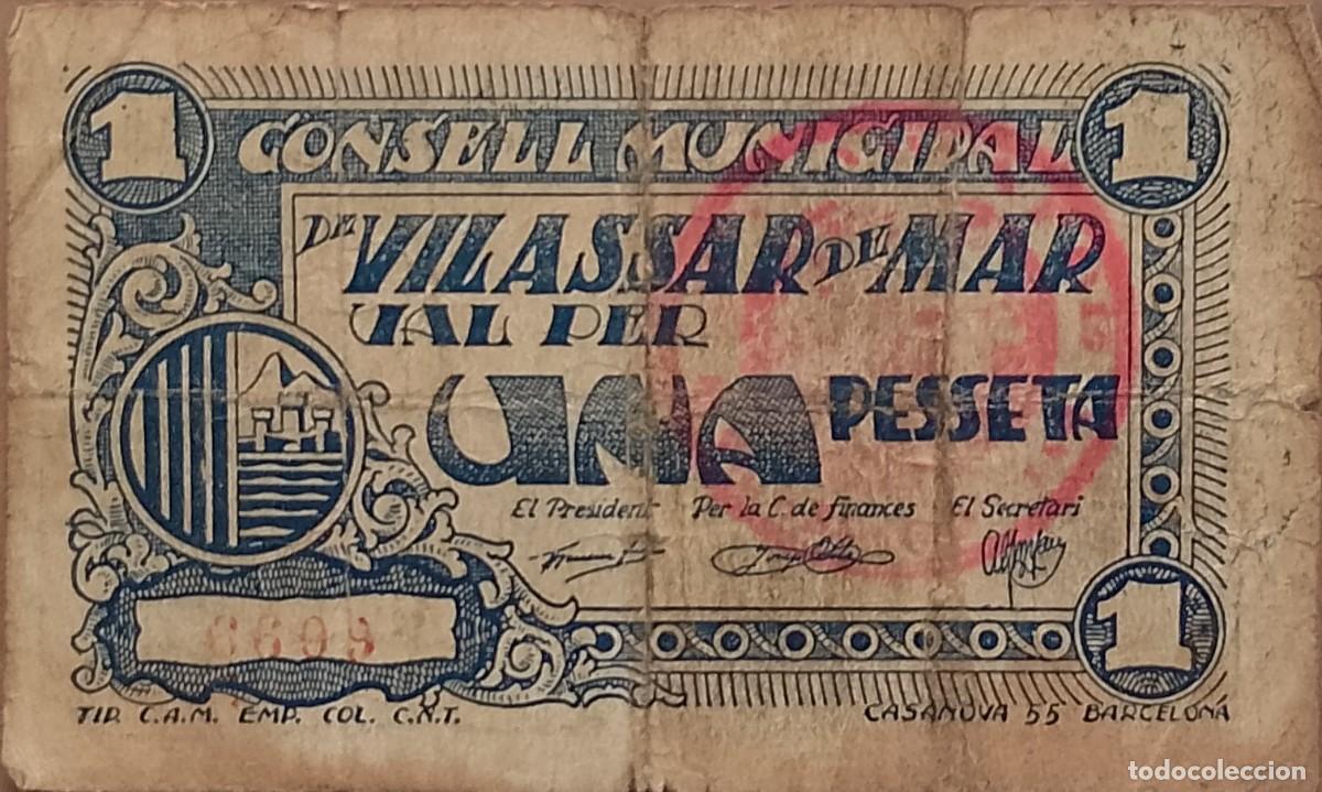 Billetes locales: BILLETE LOCAL DE 1 PESETA VILASAR DE MAR 1937 GUERRA CIVIL