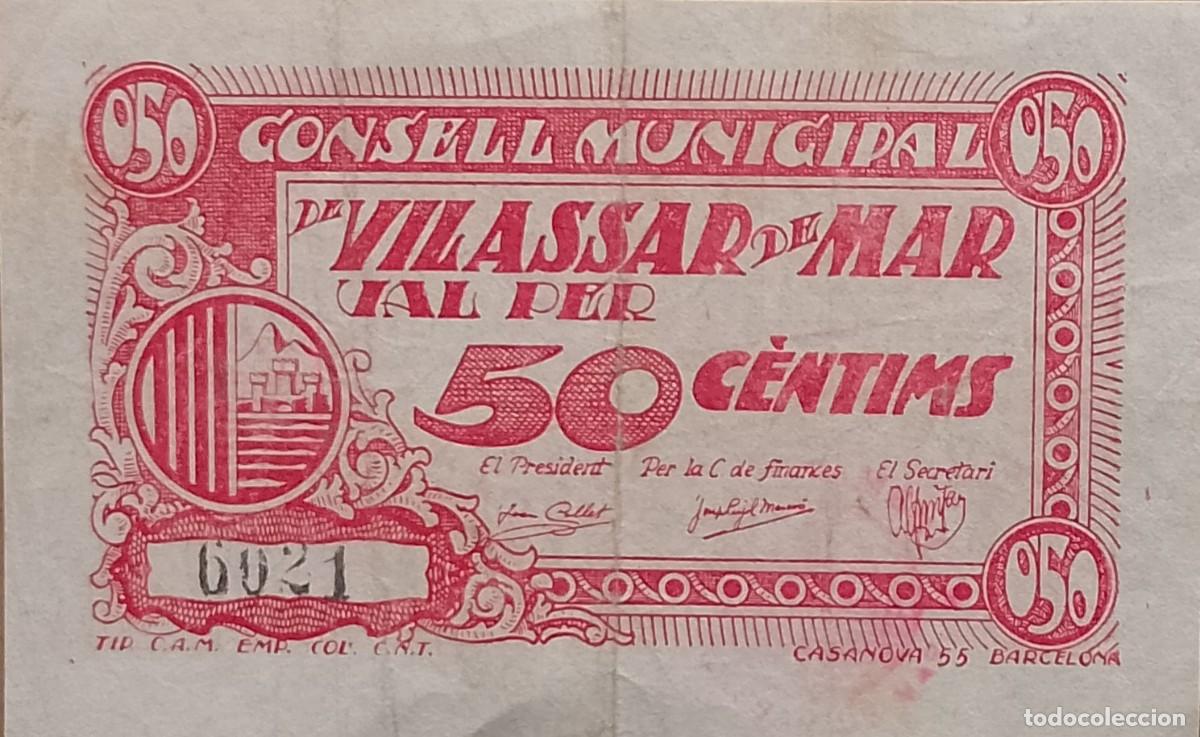 Billetes locales: BILLETE LOCAL DE 50 CENTIMOS VILASAR DE MAR 1937 GUERRA CIVIL